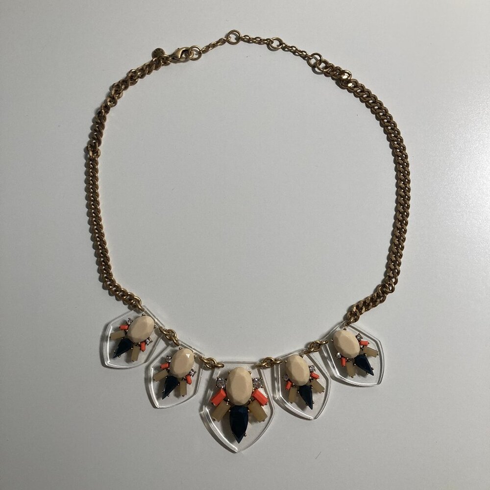 J.Crew Rhinestone Statement Necklace – Gold/Multicolor, Like New + Pouch